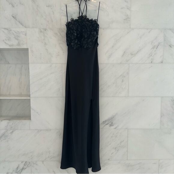 Ramy Brook Mora Floral Lace Bodice Halter Gown Black 2 - Picture 5 of 15